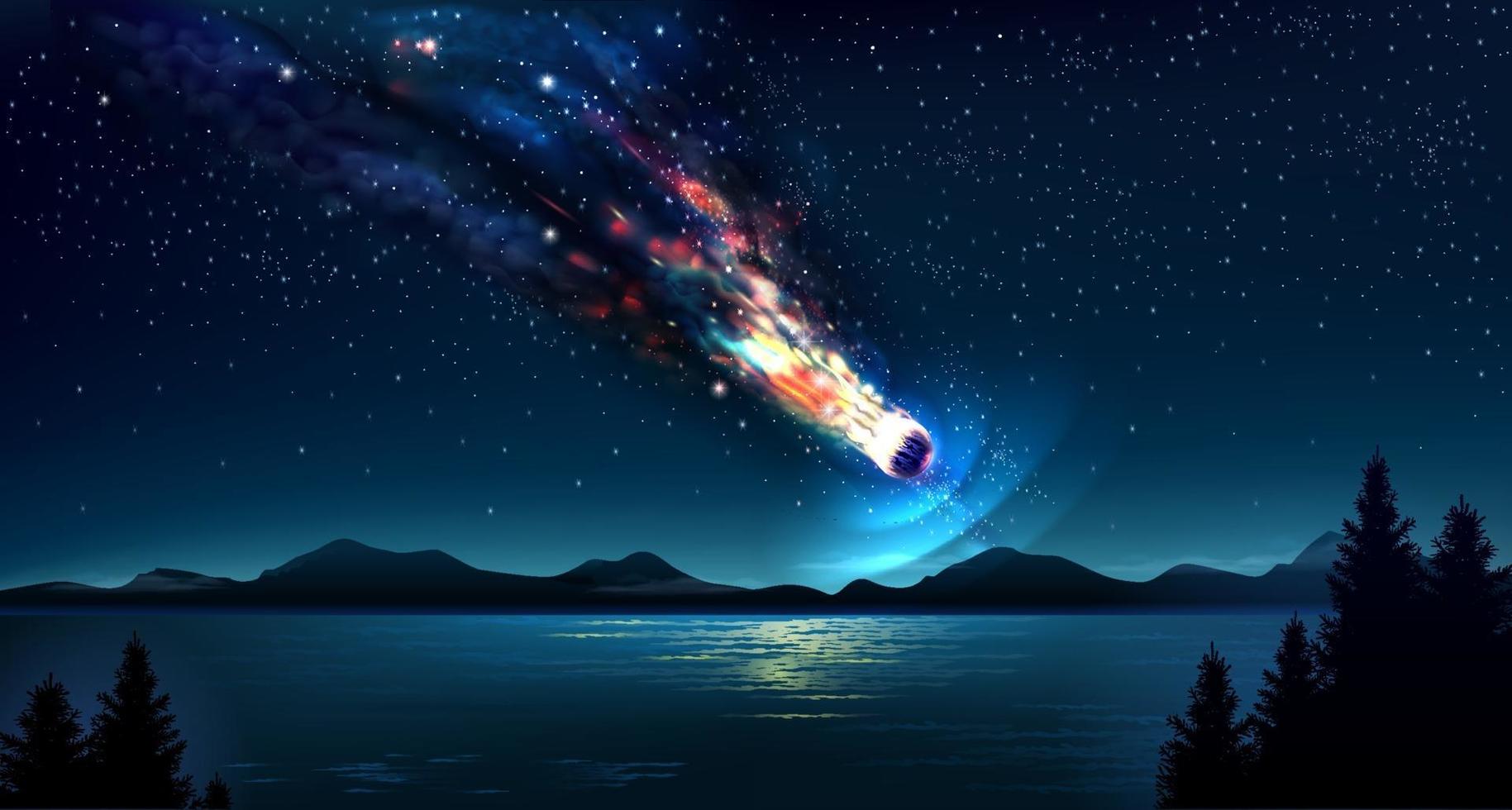 Falling comet in the night blue sky vector