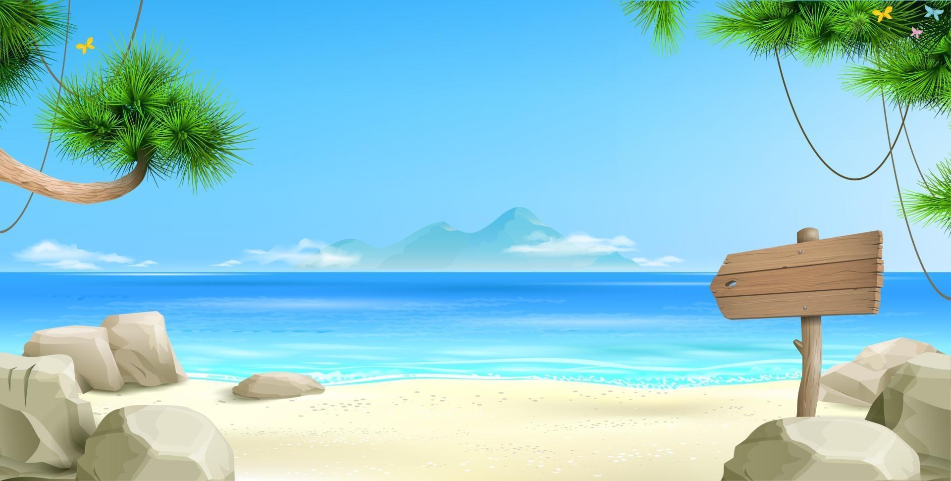 Wide tropical beach banner background vector