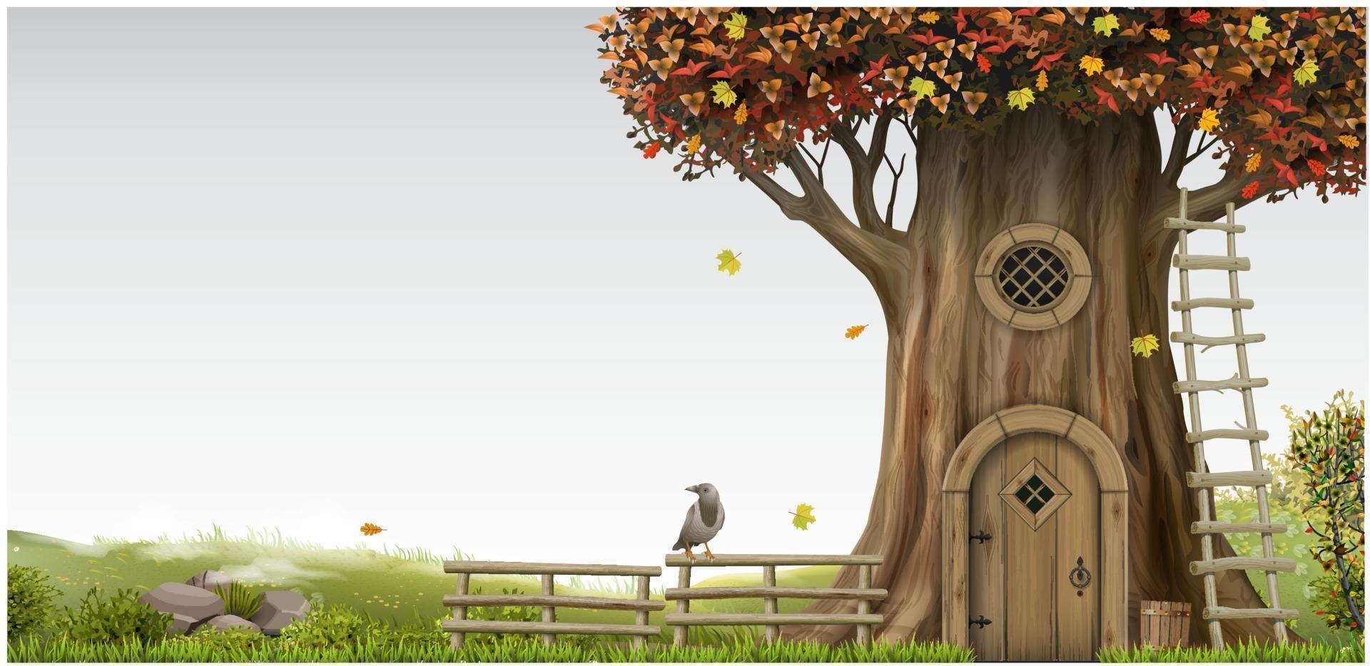 Fantastic fantastic landscape with a tree house vector