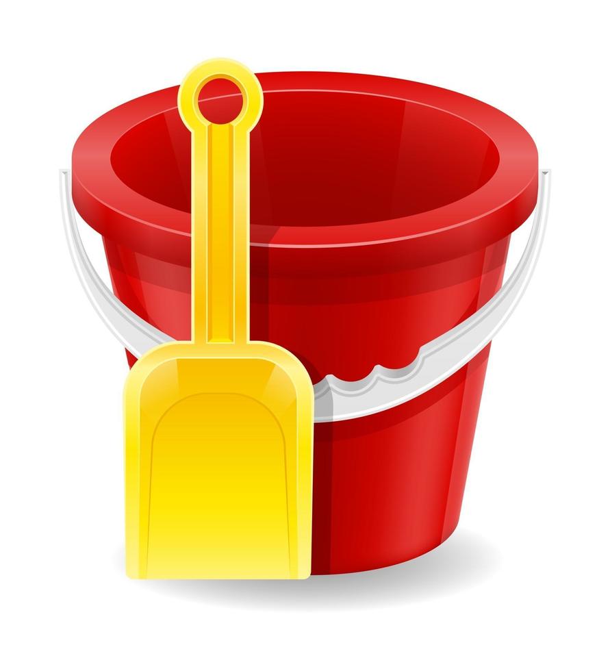 beach red bucket and yellow shovel childrens toy for sand stock vector illustration isolated on white background