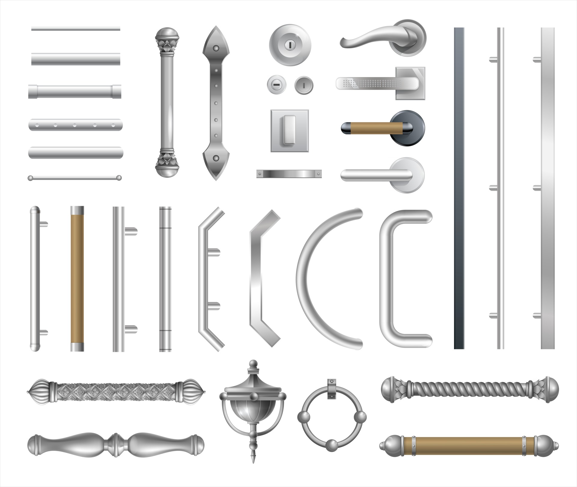 Set of modern and classic door handles 2523064 Vector Art at Vecteezy