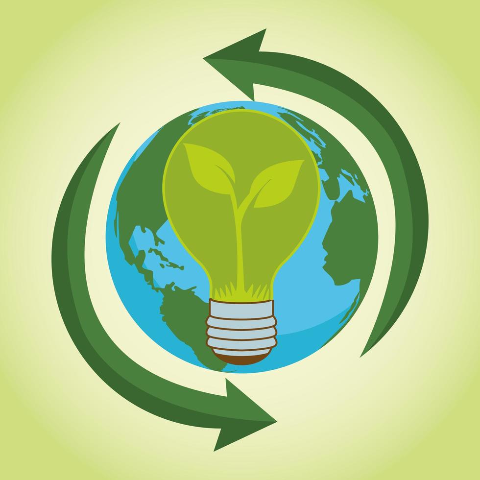 save the world environmental poster with earth planet and bulb vector