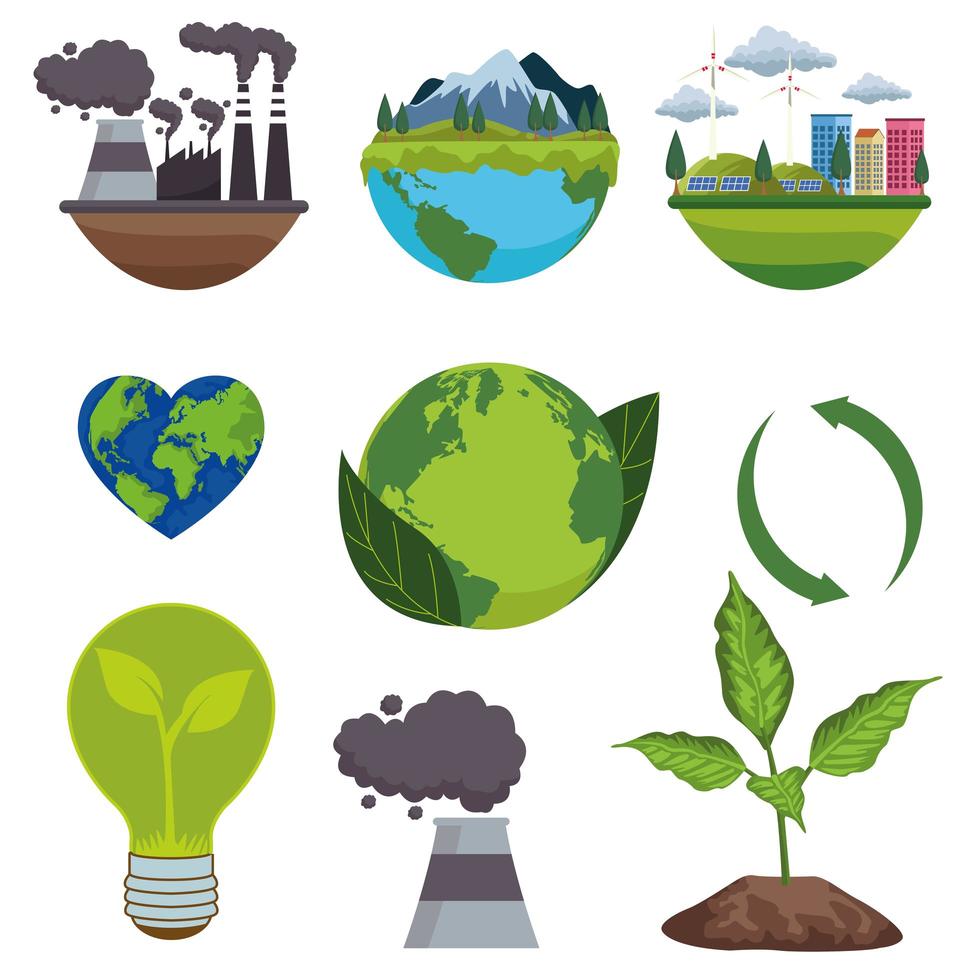 Salvar el cartel ambiental mundial con iconos de paquete vector