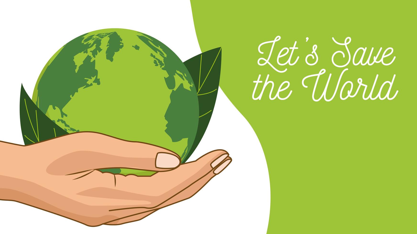 Salvar el cartel ambiental mundial con el planeta tierra levantando la mano vector
