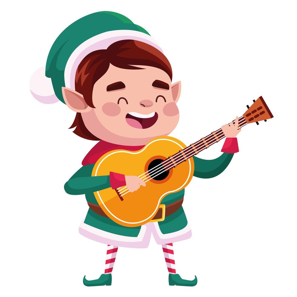 lindo santa ayudante personaje navideño tocando la guitarra vector