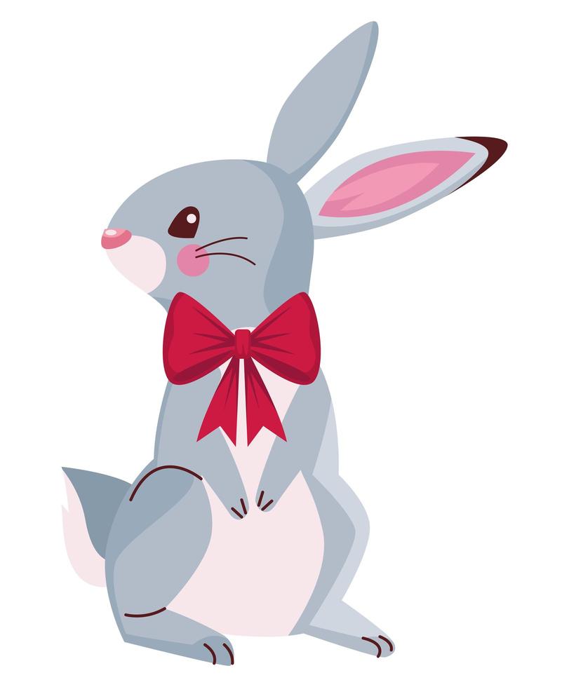 cute little rabbit with christmas bow vector