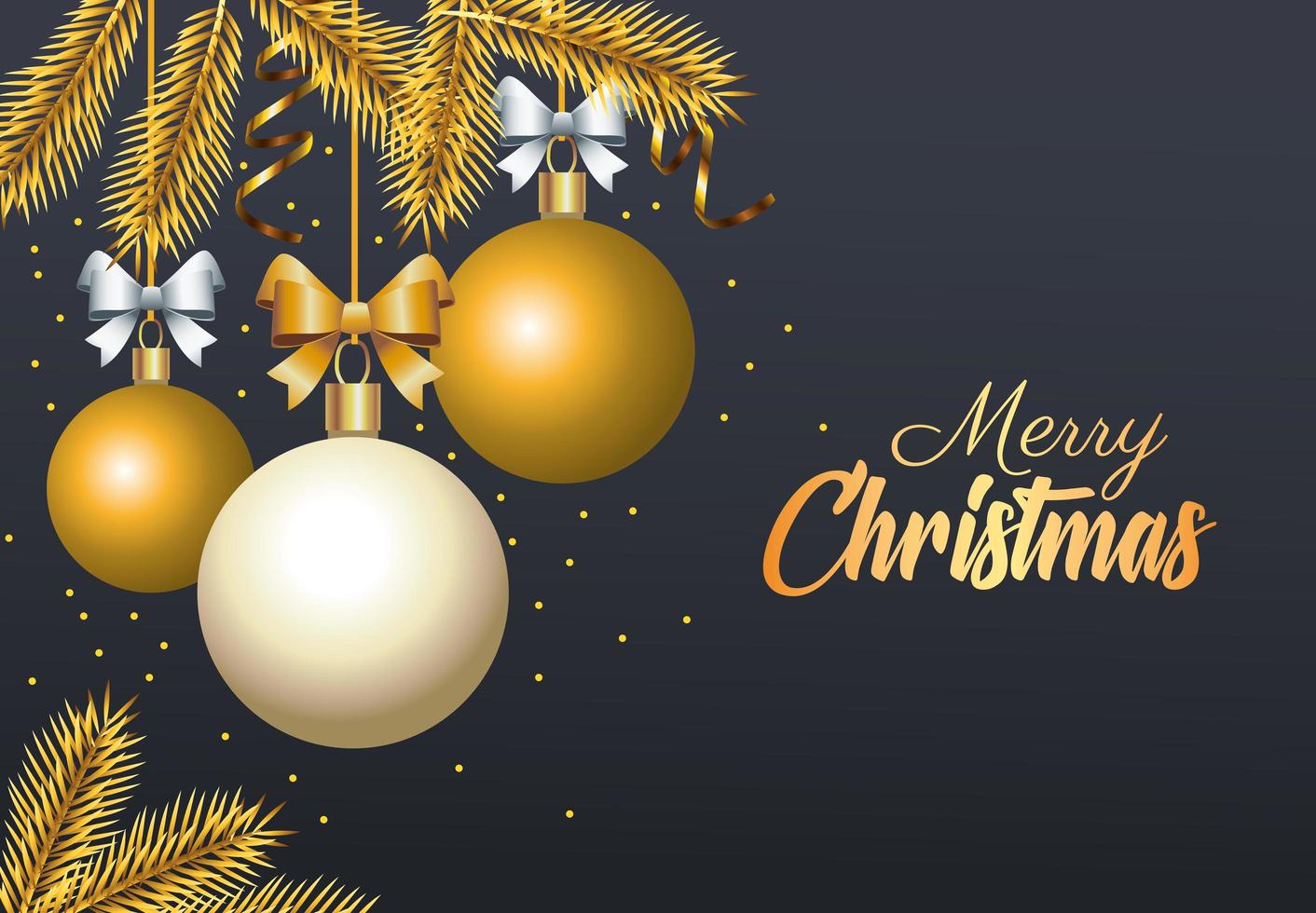 happy merry christmas golden lettering with balls and firs vector