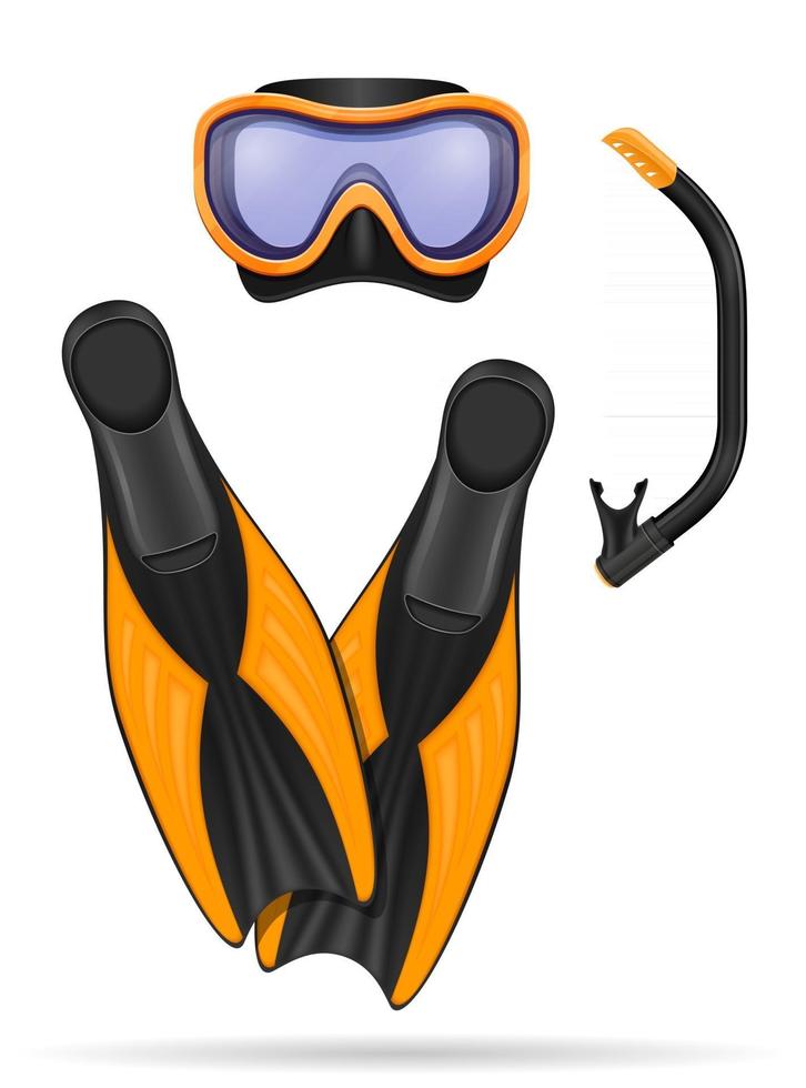 Máscara de buceo y aletas para la ilustración de vector de stock de snorkel aislado sobre fondo blanco.