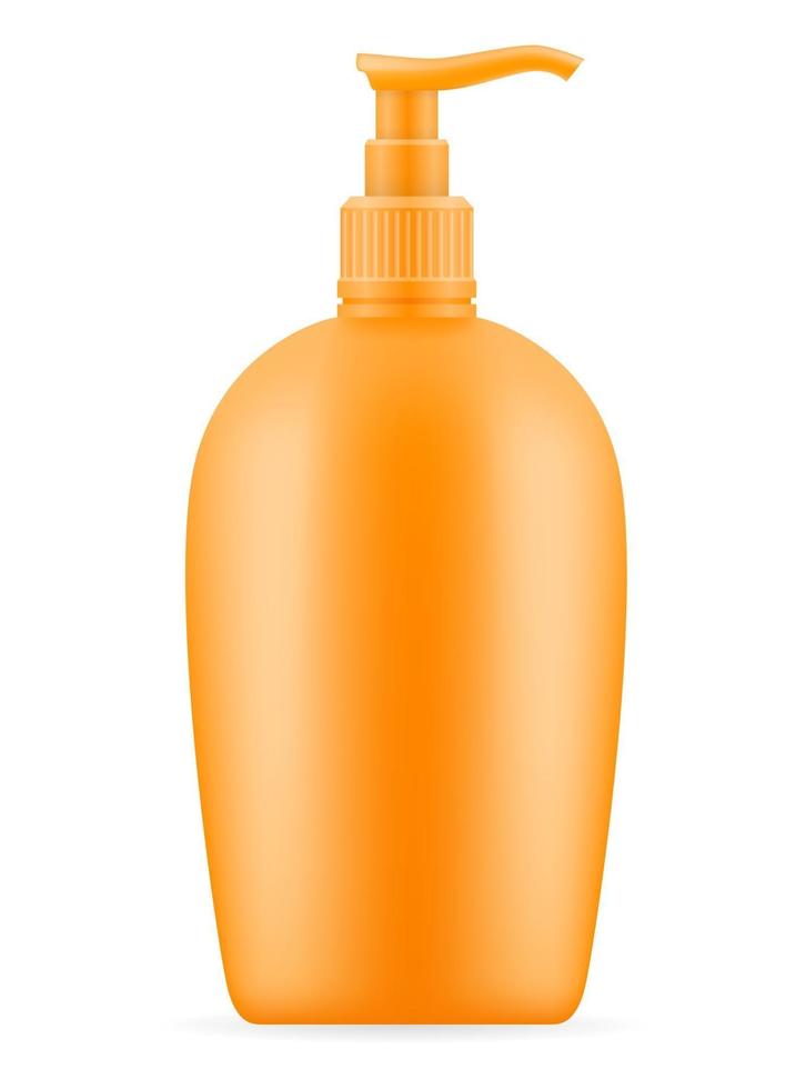 Crema solar, loción, bloqueador solar, bronceador en un recipiente de plástico, embalaje, ilustración vectorial de stock aislado sobre fondo blanco. vector