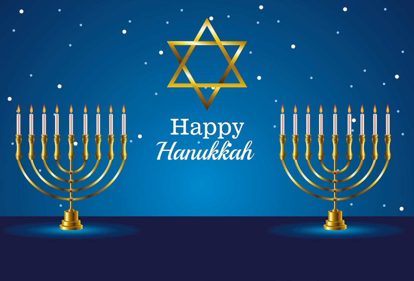 happy hanukkah celebration card with star and chandeliers vector