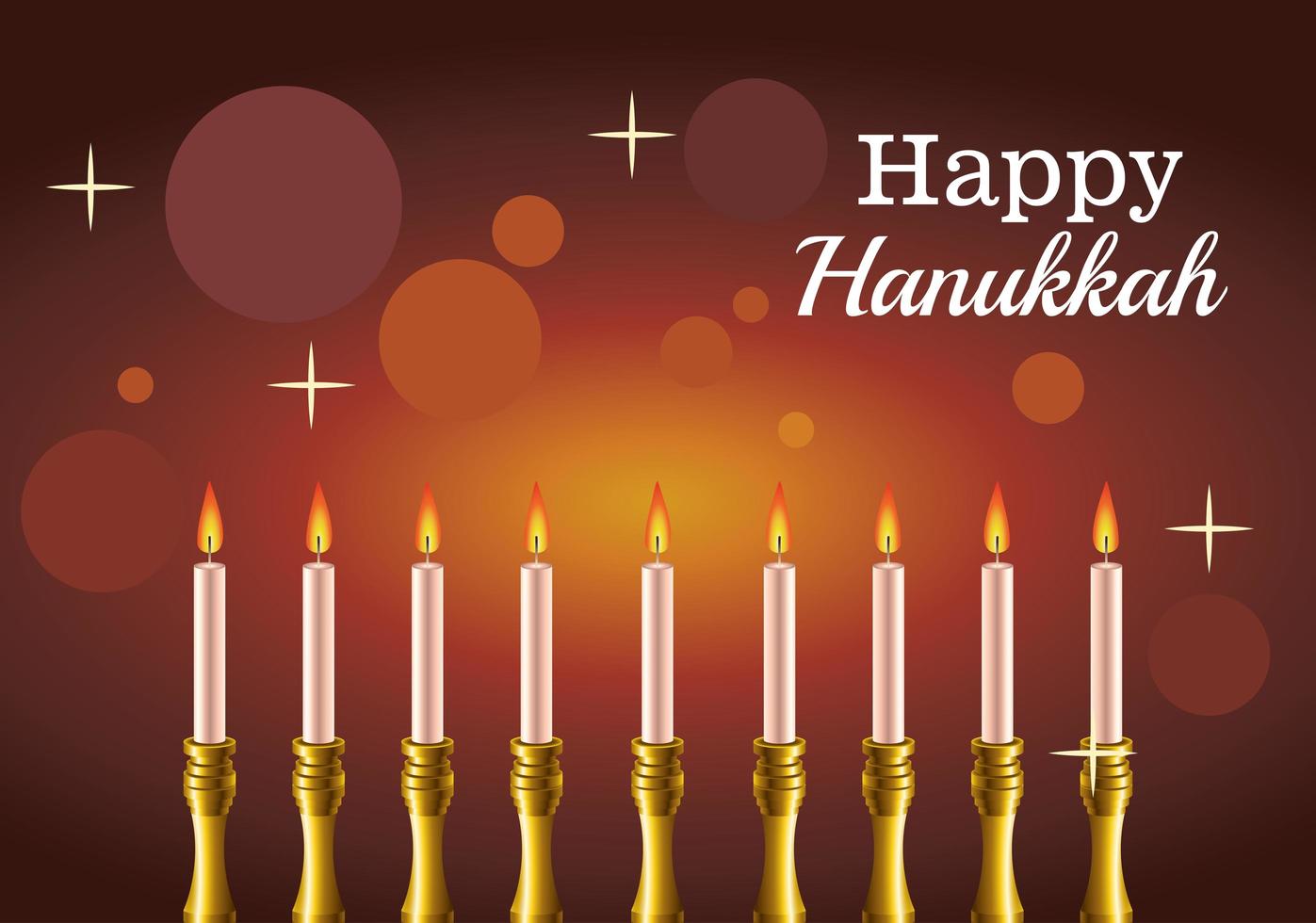 feliz tarjeta de celebración de hanukkah con candelabro y letras vector