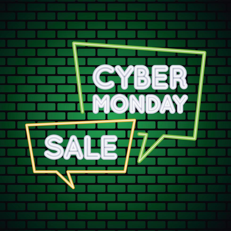 cyber monday sale neon light with speech bubbles in wall vector