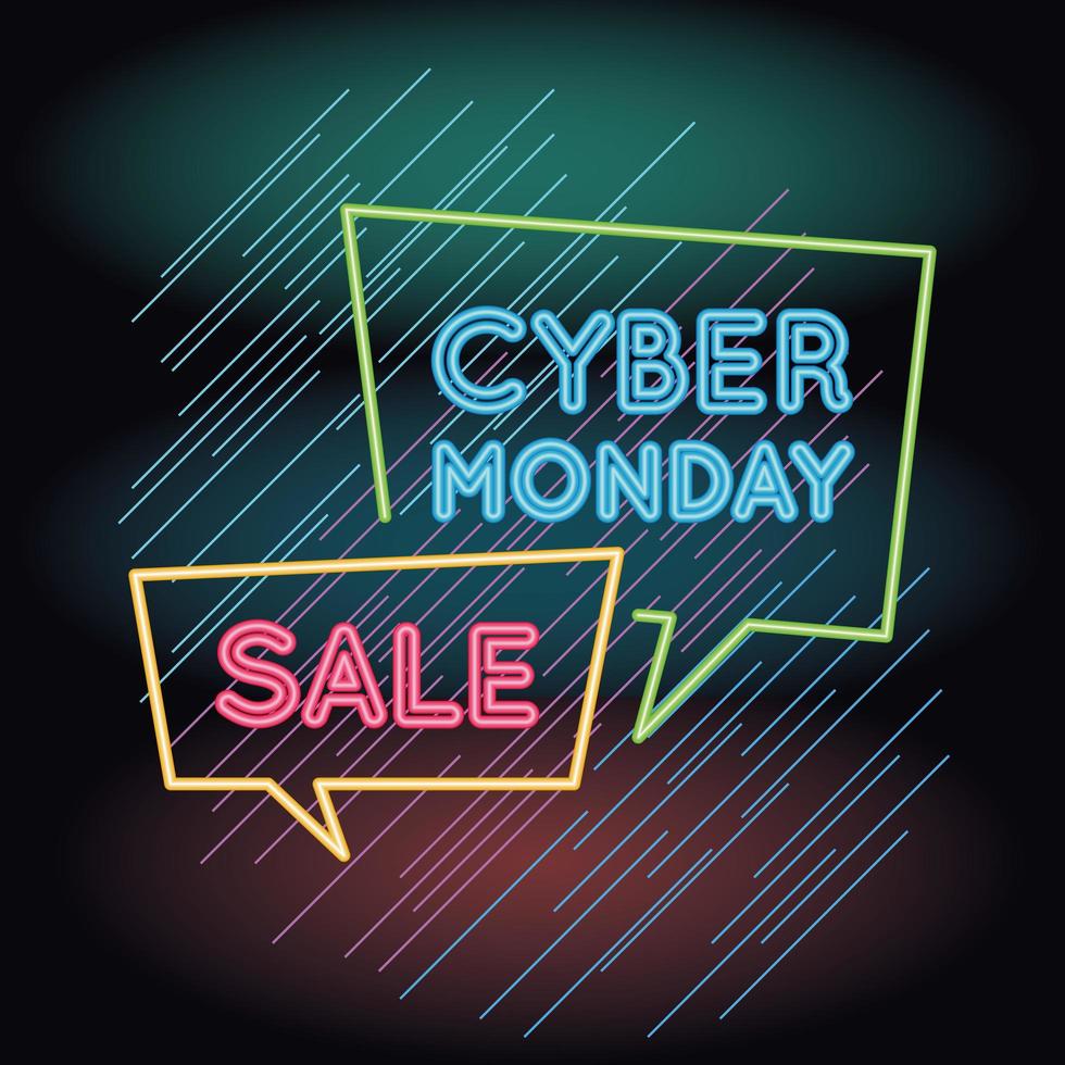 cyber monday sale neon light with speech bubbles vector