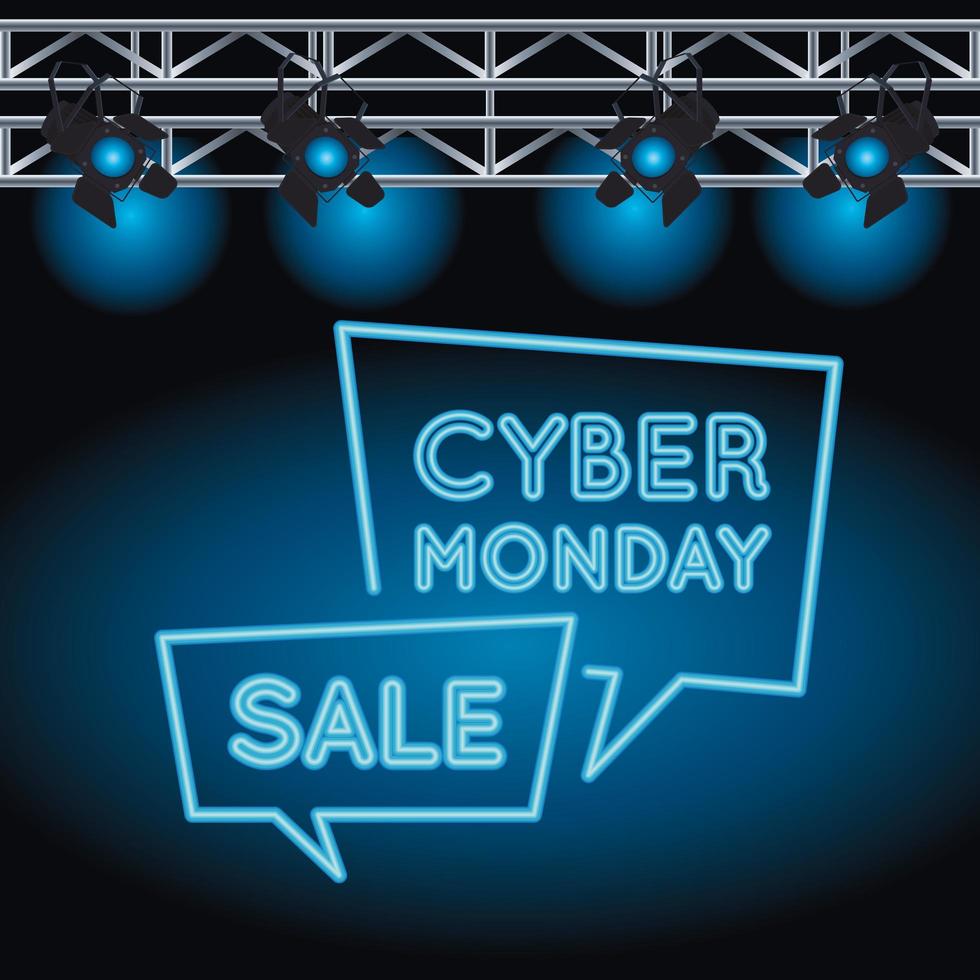 cyber monday sale neon light with speech bubbles and lamps vector