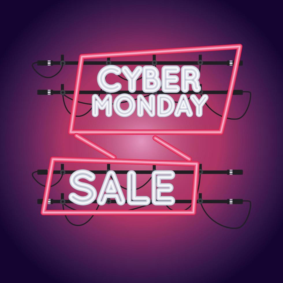 cyber monday sale neon light with ribbon frame vector