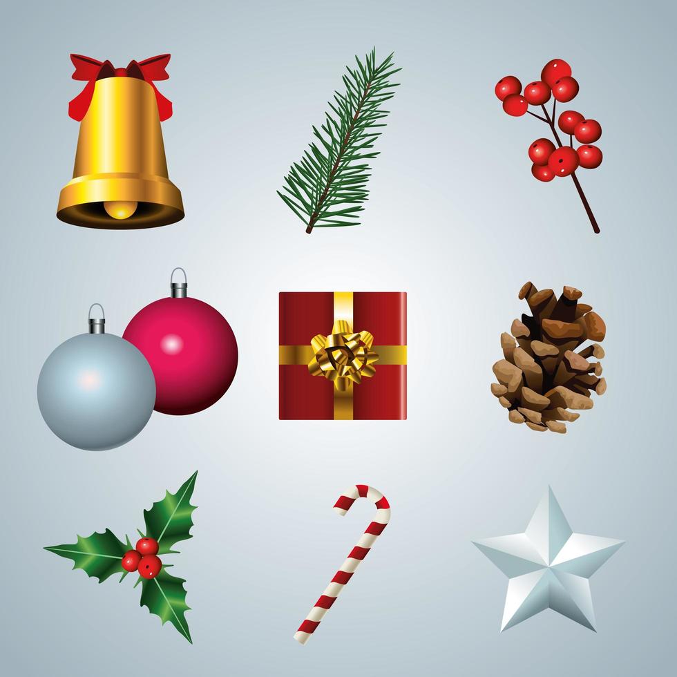 happy merry christmas bundle of icons vector