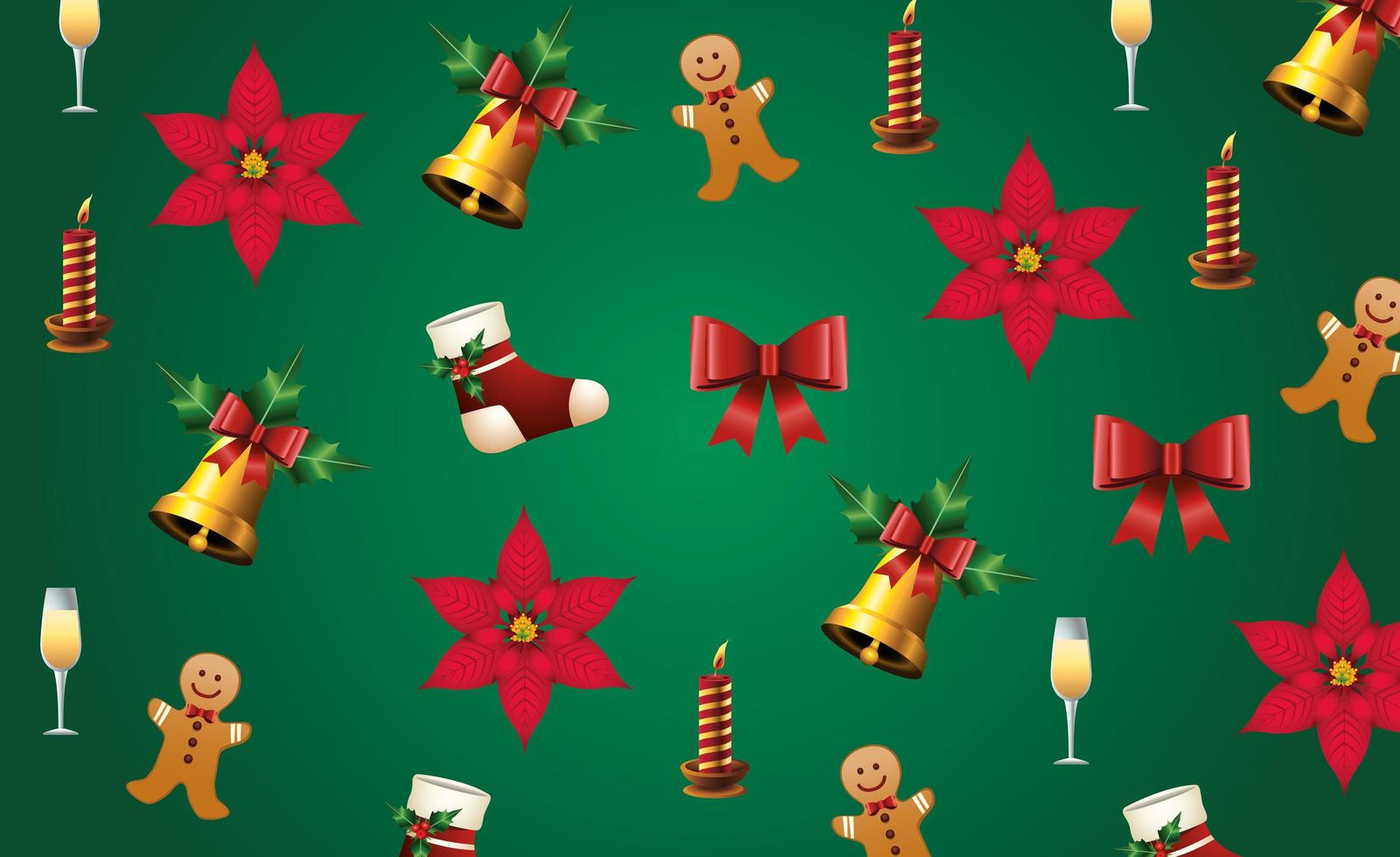 happy merry christmas card with set icons pattern vector