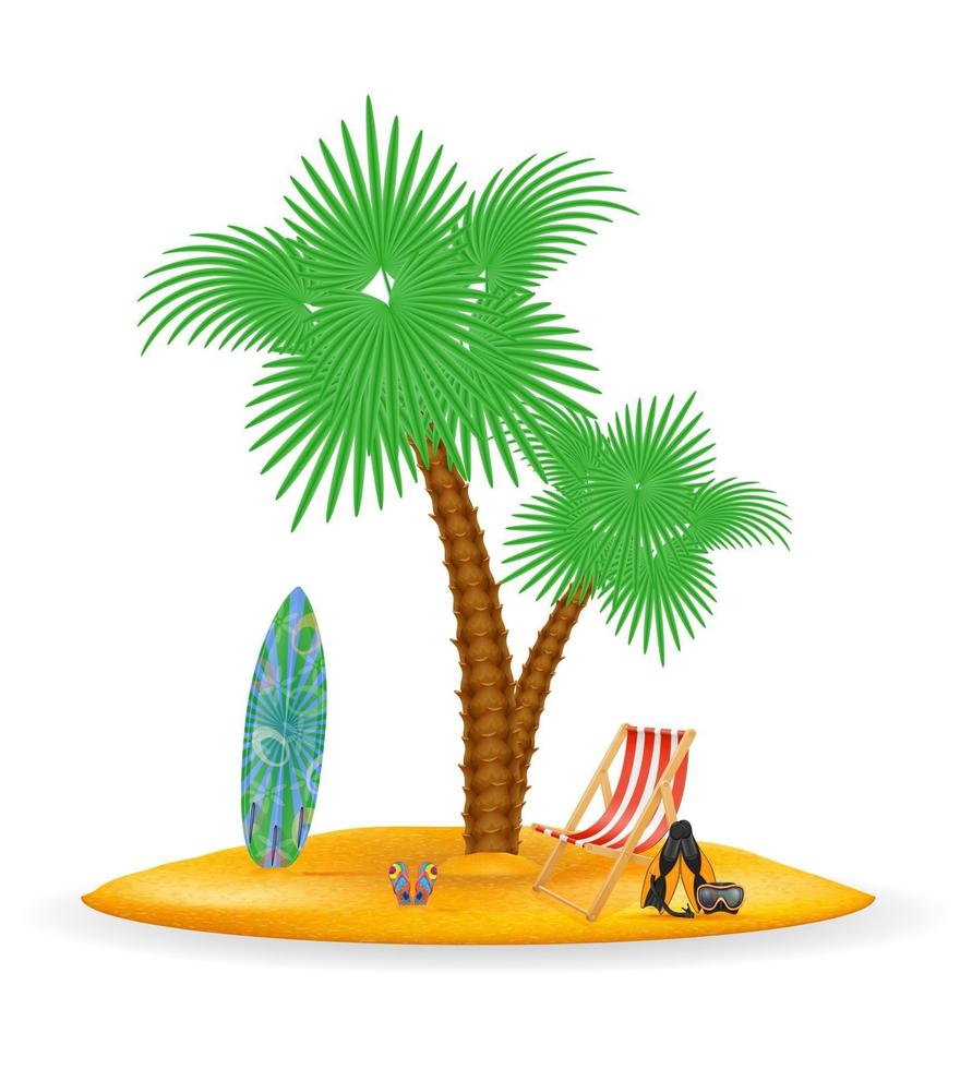 Palmera y accesorios para la ilustración de vector de stock de descanso aislado sobre fondo blanco