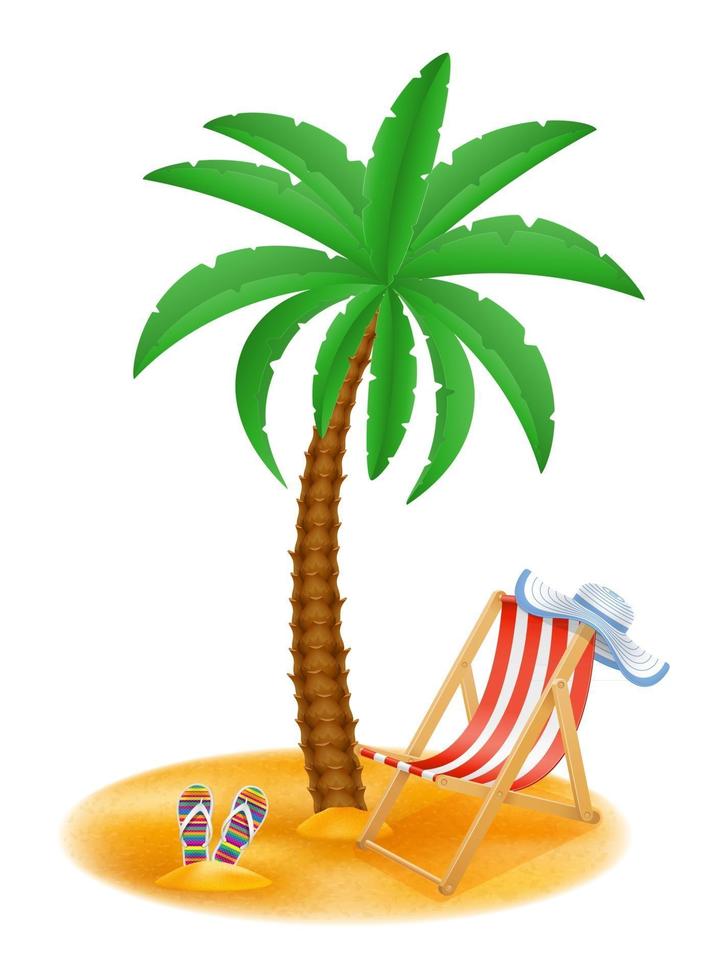 Palmera y accesorios para la ilustración de vector de stock de descanso aislado sobre fondo blanco