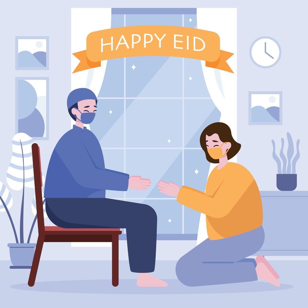 Father and Daughter Apologizing in Ramadan vector