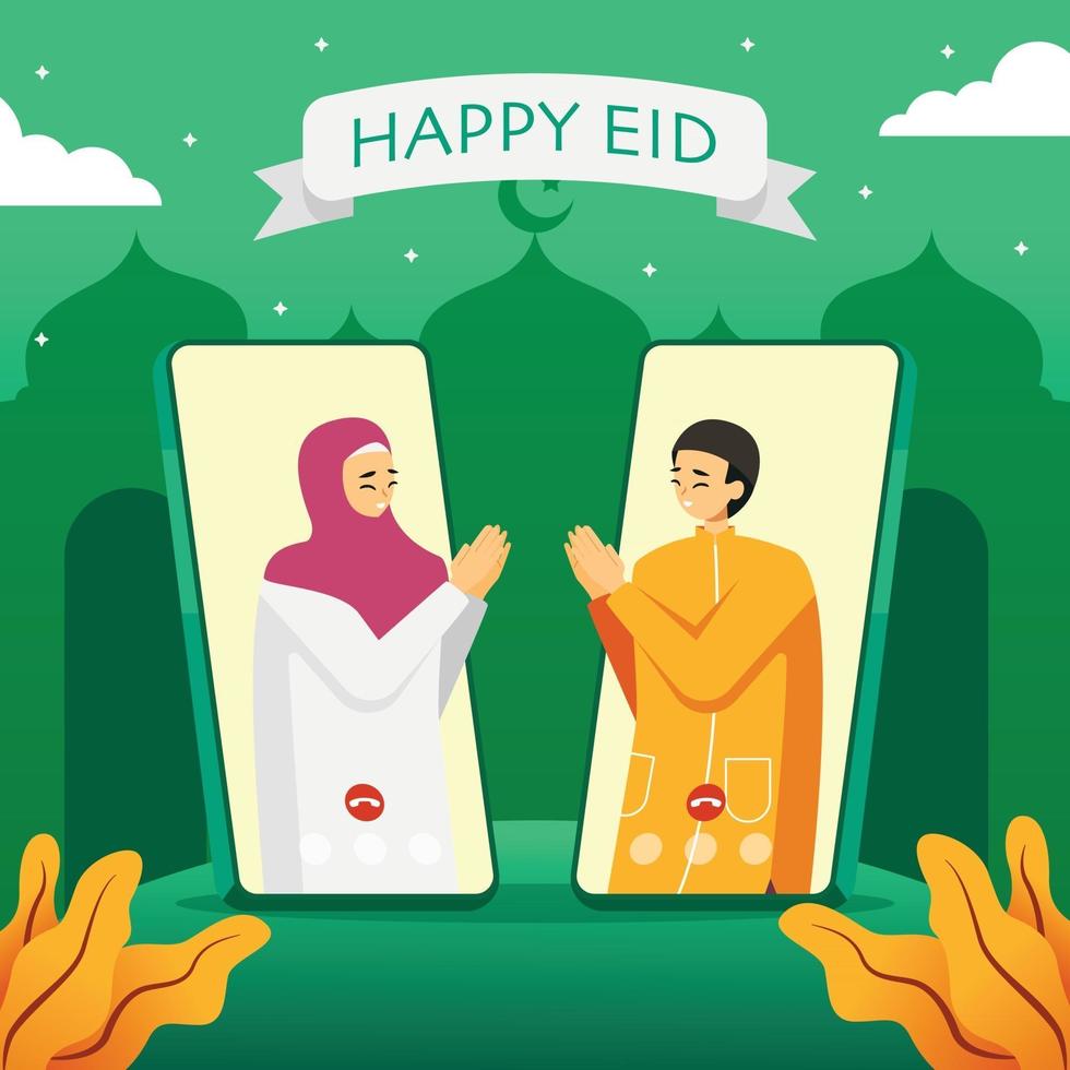 Video Call to Celebrate Eid vector