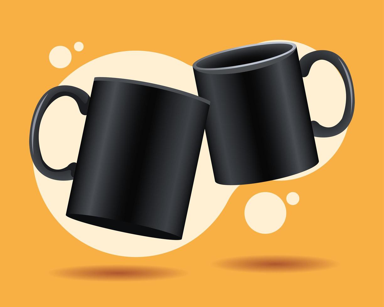 black mugs ceramic mockups icons vector