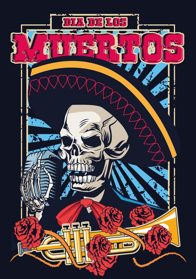 Afiche Del Día De Los Muertos Calavera Decorativa, Guitarra Y Velas Y  Pimienta Caliente, Corazón Y Flores México Dia De Los Muert Ilustración del  Vector - Ilustración de pista, méxico: 161663192