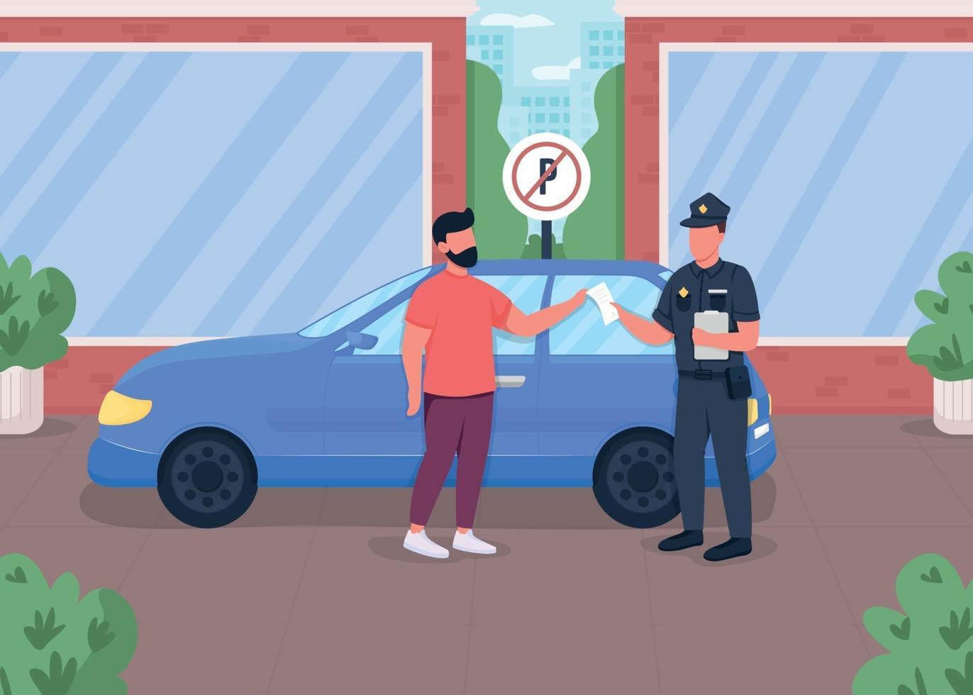 Traffic ticket flat color vector illustration