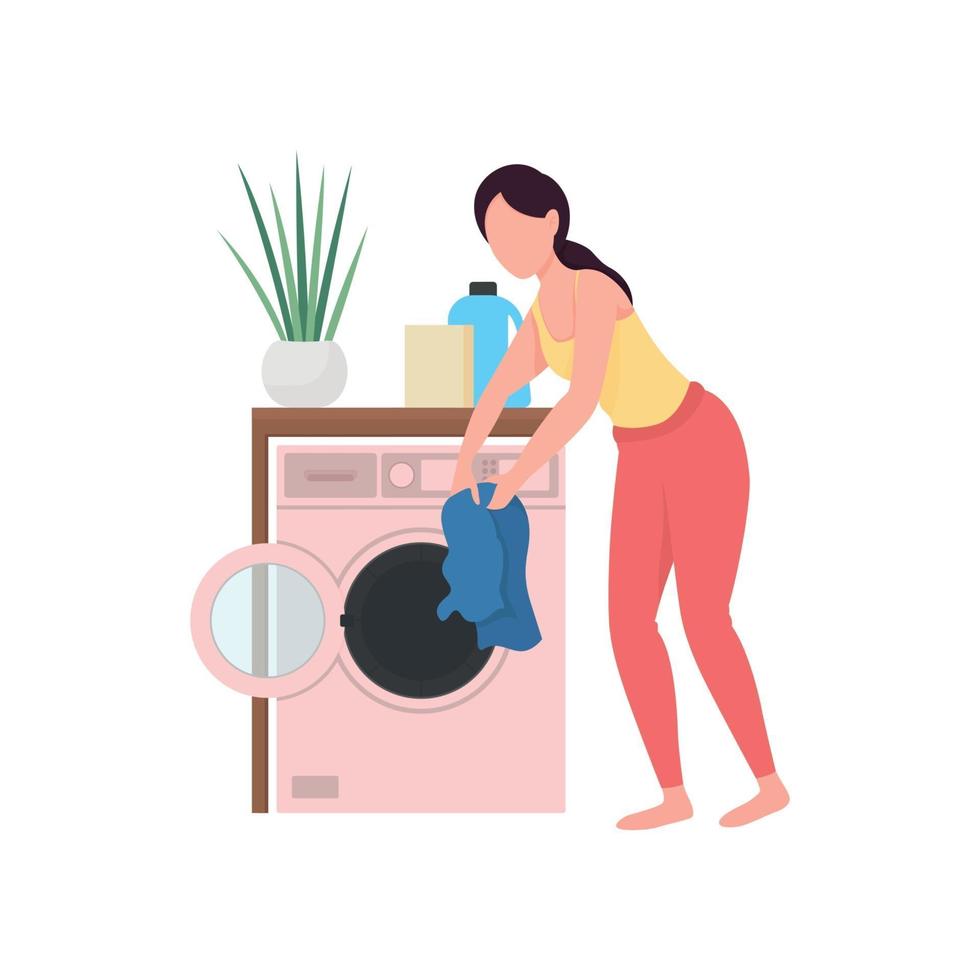 mujer lavando ropa de color plano vector personaje sin rostro