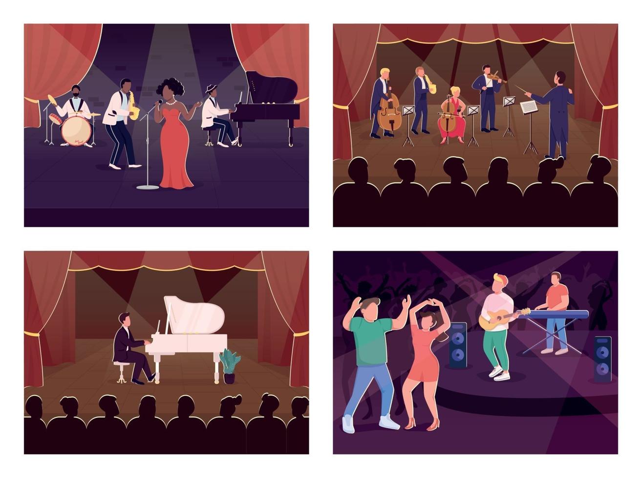 Live music show flat color vector illustration set