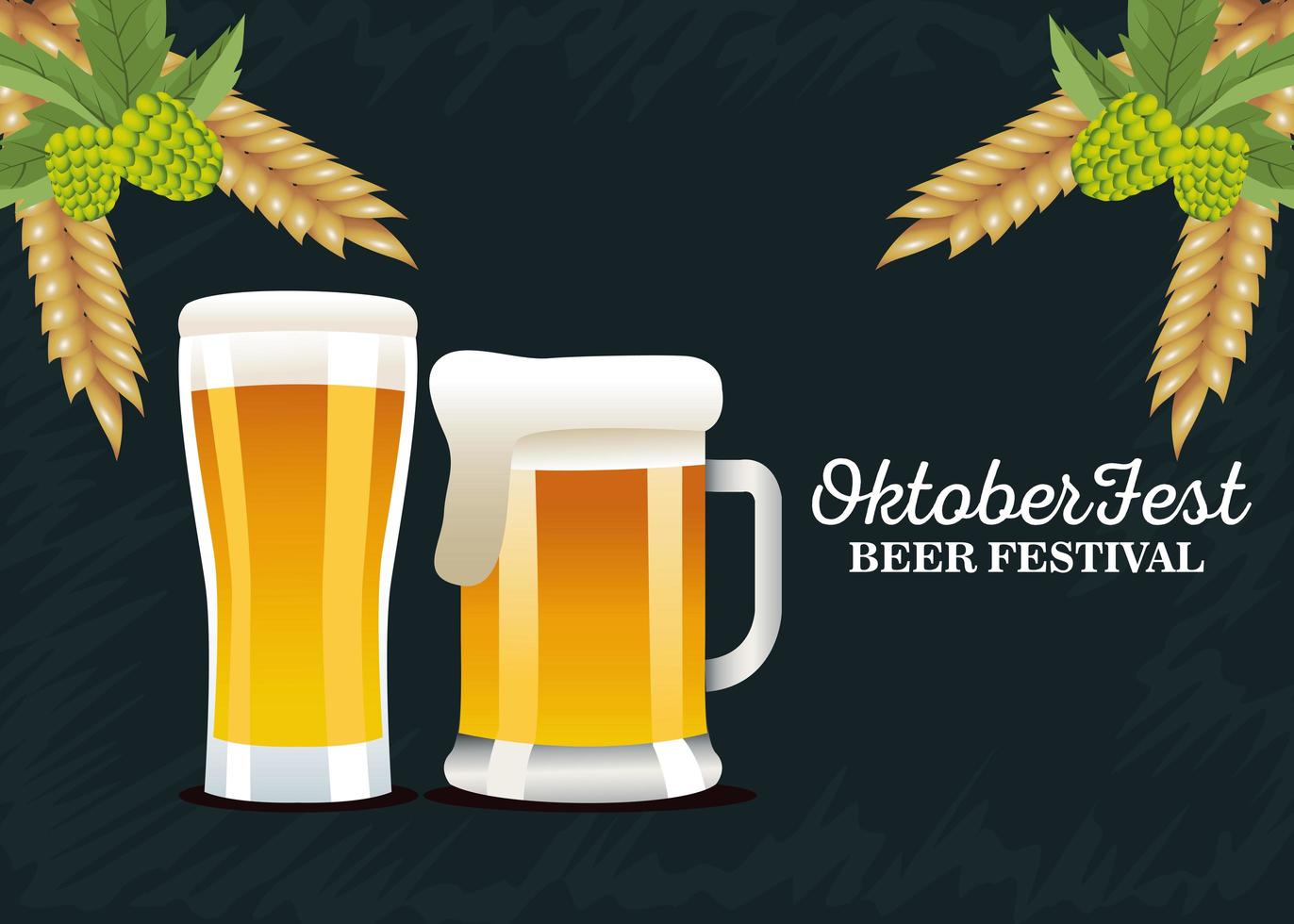 feliz celebración de oktoberfest con cervezas y coronas de cebada vector
