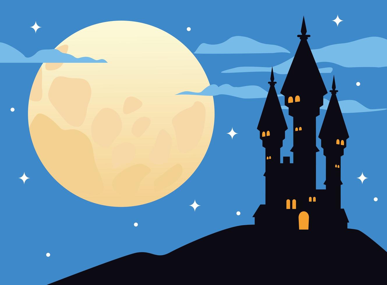 castle haunted with fullmoon halloween scene vector
