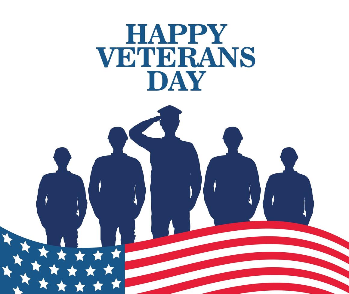 Happy Veterans Day Celebration With Military Officer And Soldiers Saluting And Flag 2523717 Vector Art At Vecteezy