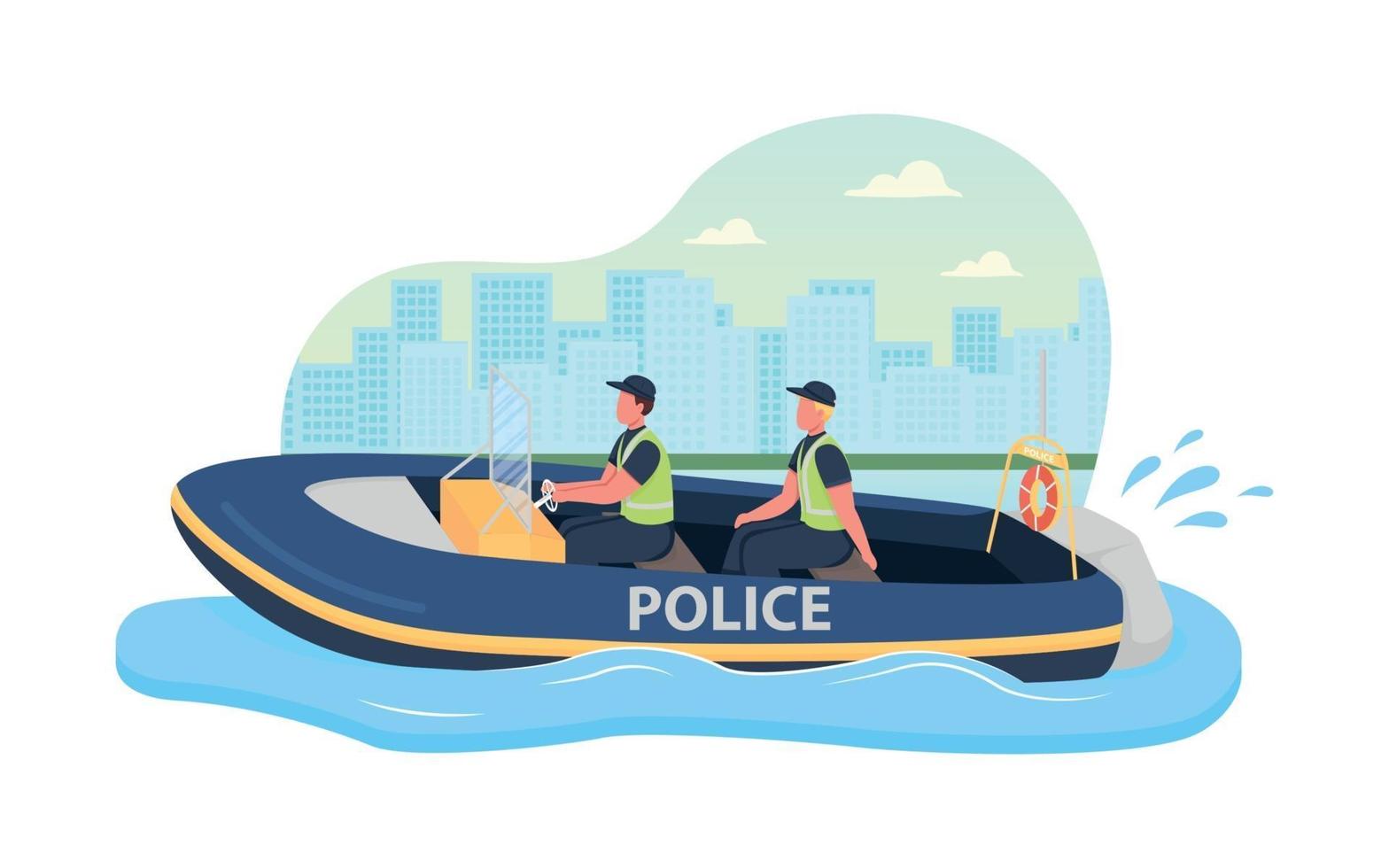 Police boat patrol 2D vector web banner