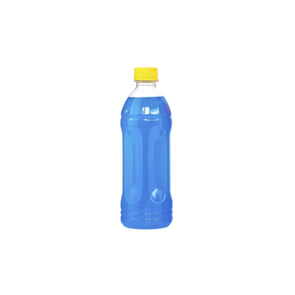 Blue sparkling water in a plastic bottle isolated on white background photo