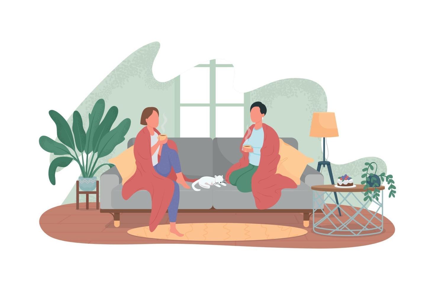 Women relax at home 2D vector web banner