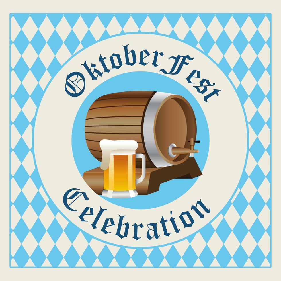 Feliz celebración de oktoberfest barril con jarra de cerveza sello sello vector