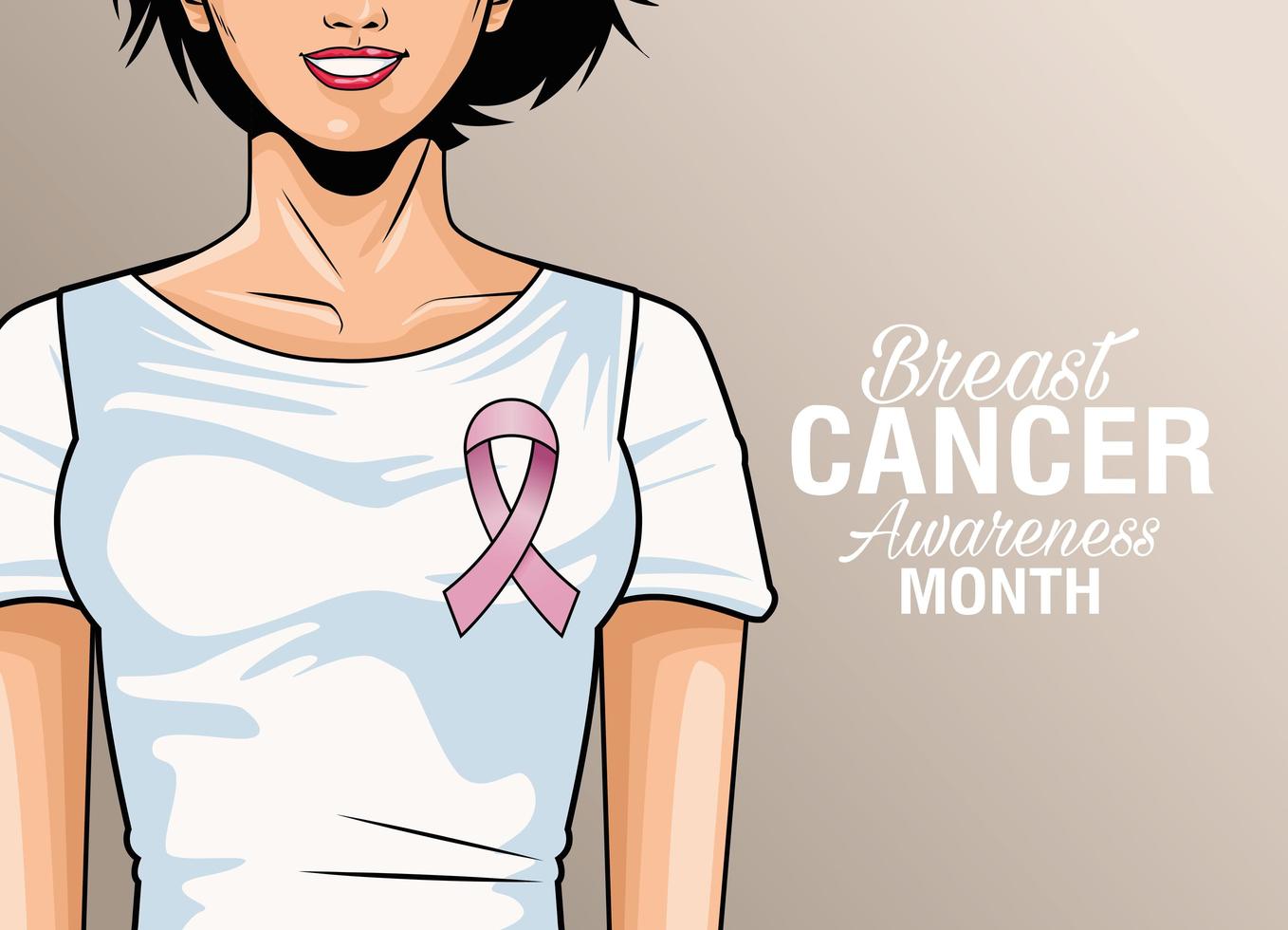 breast cancer awareness month lettering with pink ribbon vector