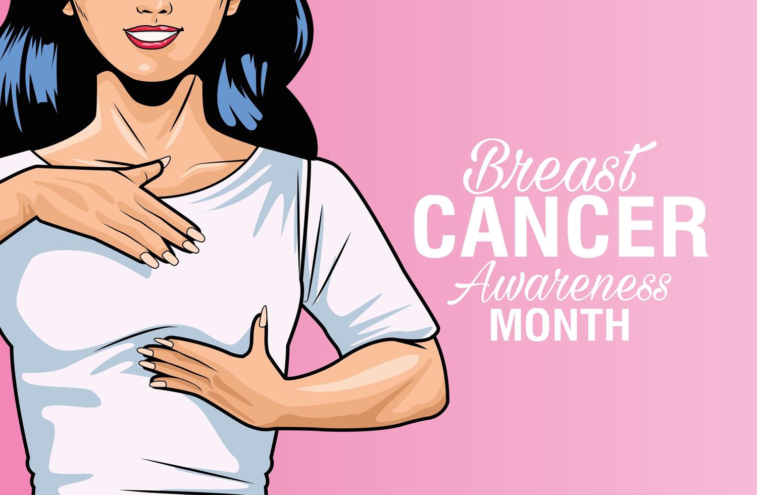 breast cancer awareness month lettering with woman self exam vector