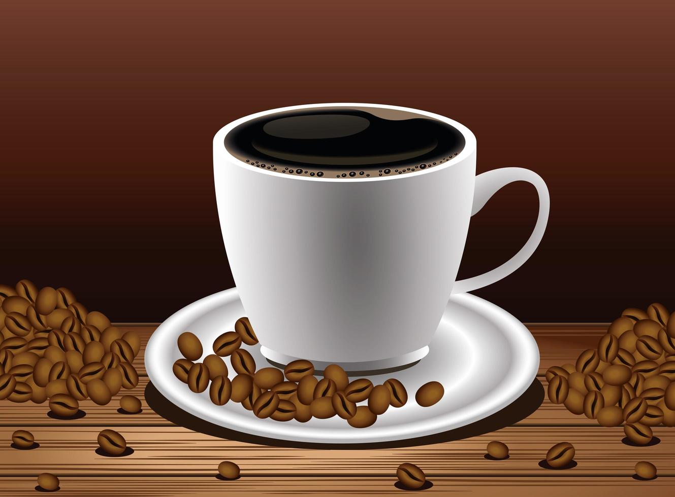 coffee break poster with cup and seeds in wooden table vector