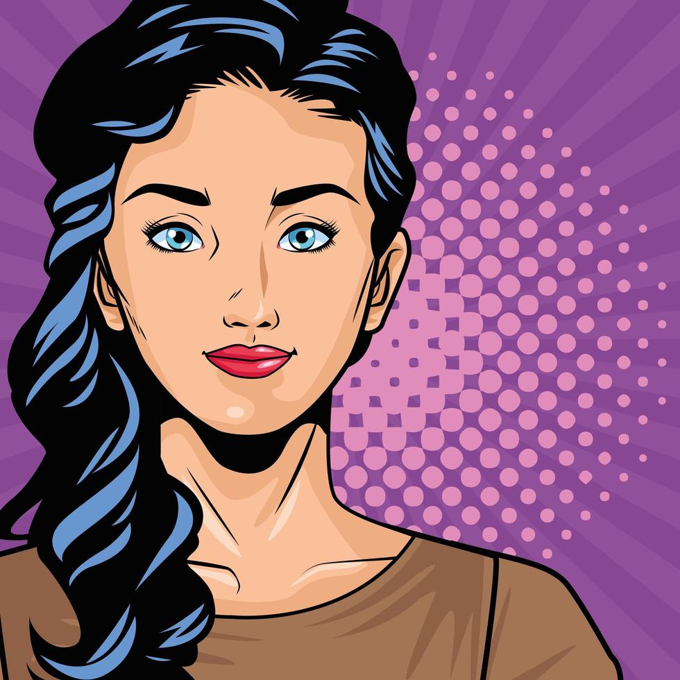 young woman character pop art style in purple background vector