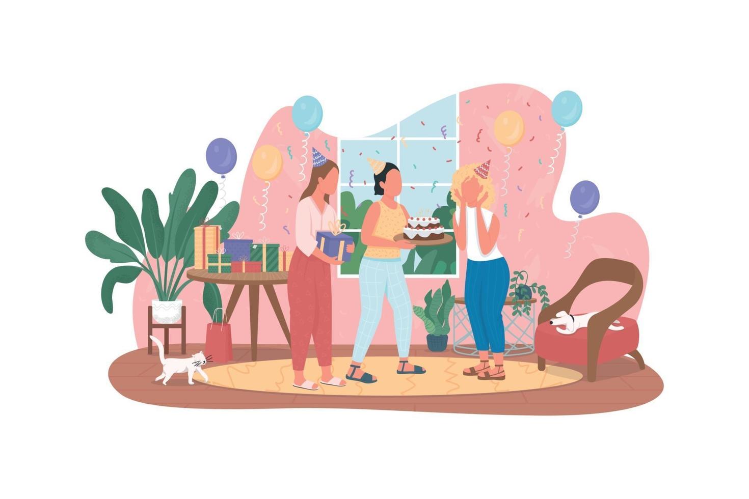 Surprise birthday party 2D vector web banner