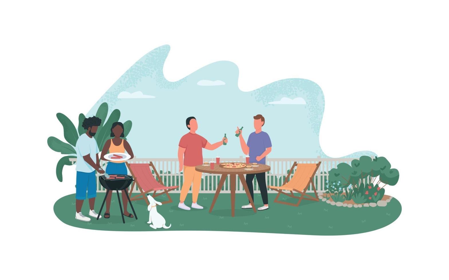 Friends at barbecue party 2D vector web banner