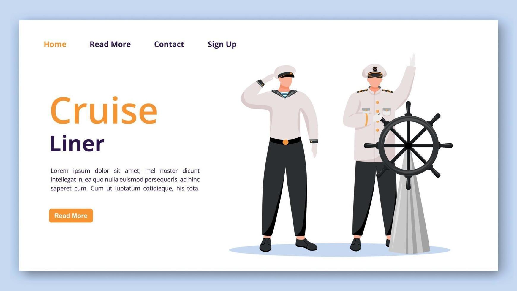 Cruise liner landing page vector template