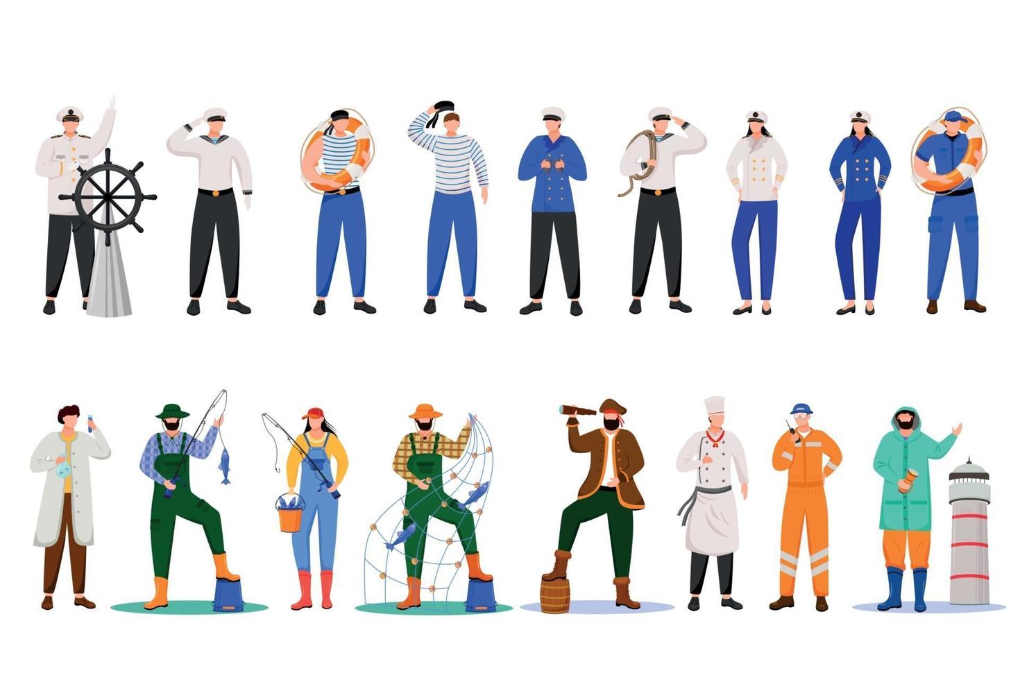 Maritime professions flat vector illustration