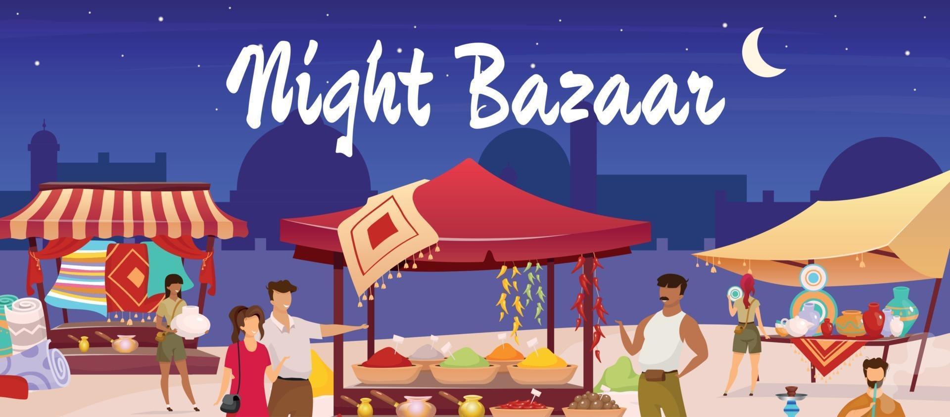 Turkish night bazaar flat color vector illustration