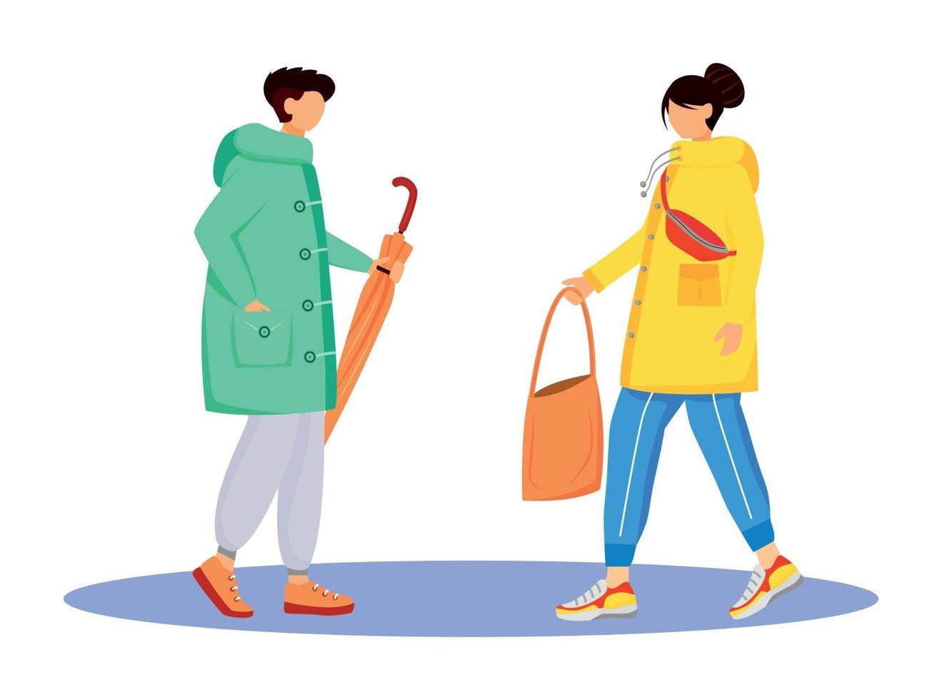 People in raincoats flat color vector faceless characters