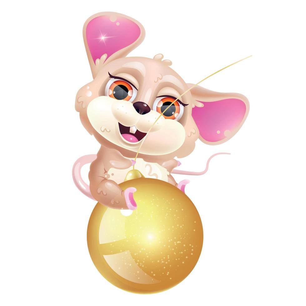 Cute mouse riding Christmas decoration kawaii cartoon vector character