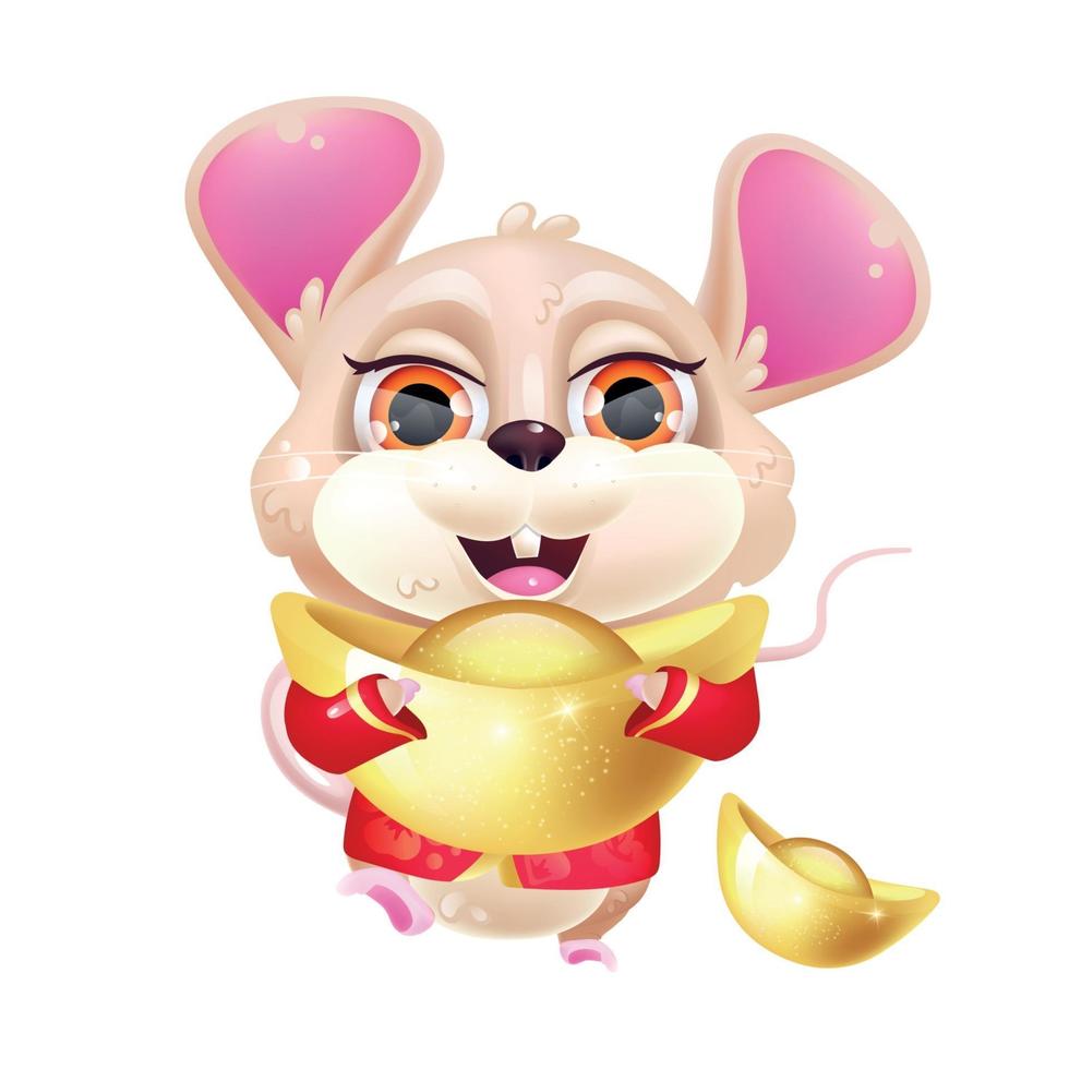 lindo, ratón, kawaii, caricatura, vector, carácter vector