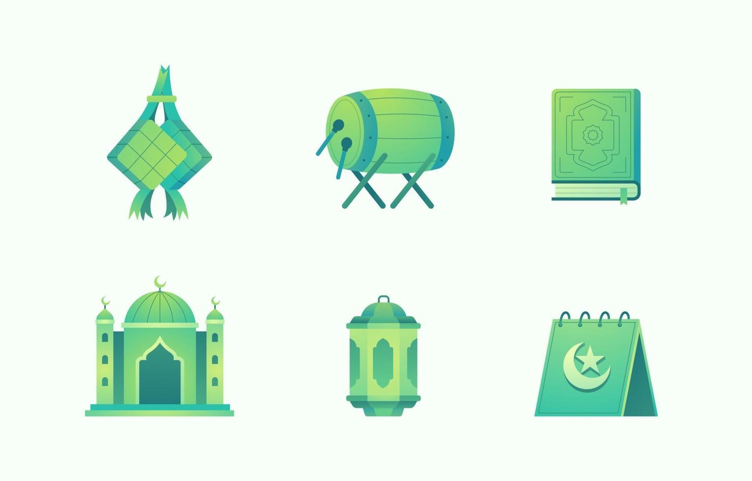 conjunto de iconos de ketupat y ramadán vector